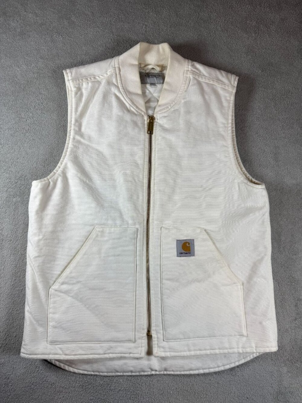 Carhartt WIP Womens White Quilted Vest Size L Full Zip Ribbed Collar Durable Can